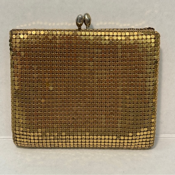 Whiting & Davis Gold Mesh Wallet with Coin Purse - Picture 1 of 10